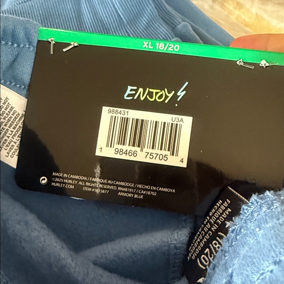 "Hurley Youth Fleece Jogger" XL 18/20 Elastic Band with Pockets Blue- With Tag - Picture 8 of 8